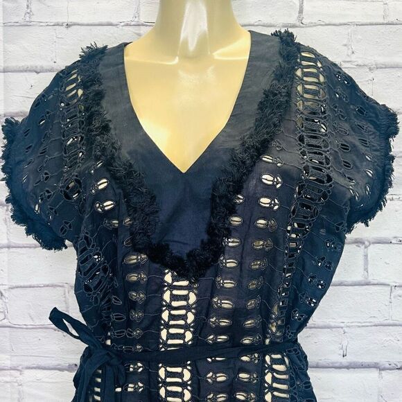 Antonio Melani Womens Black V-Neck Eyelet Lace Embroidered Cover Ups Medium NWT - Picture 2 of 10